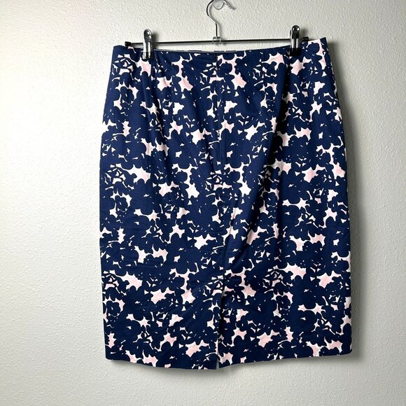 Talbots Pencil Skirt Womens Size 8 Navy Blue Pink Abstract Lined Stretch Office - Picture 3 of 10